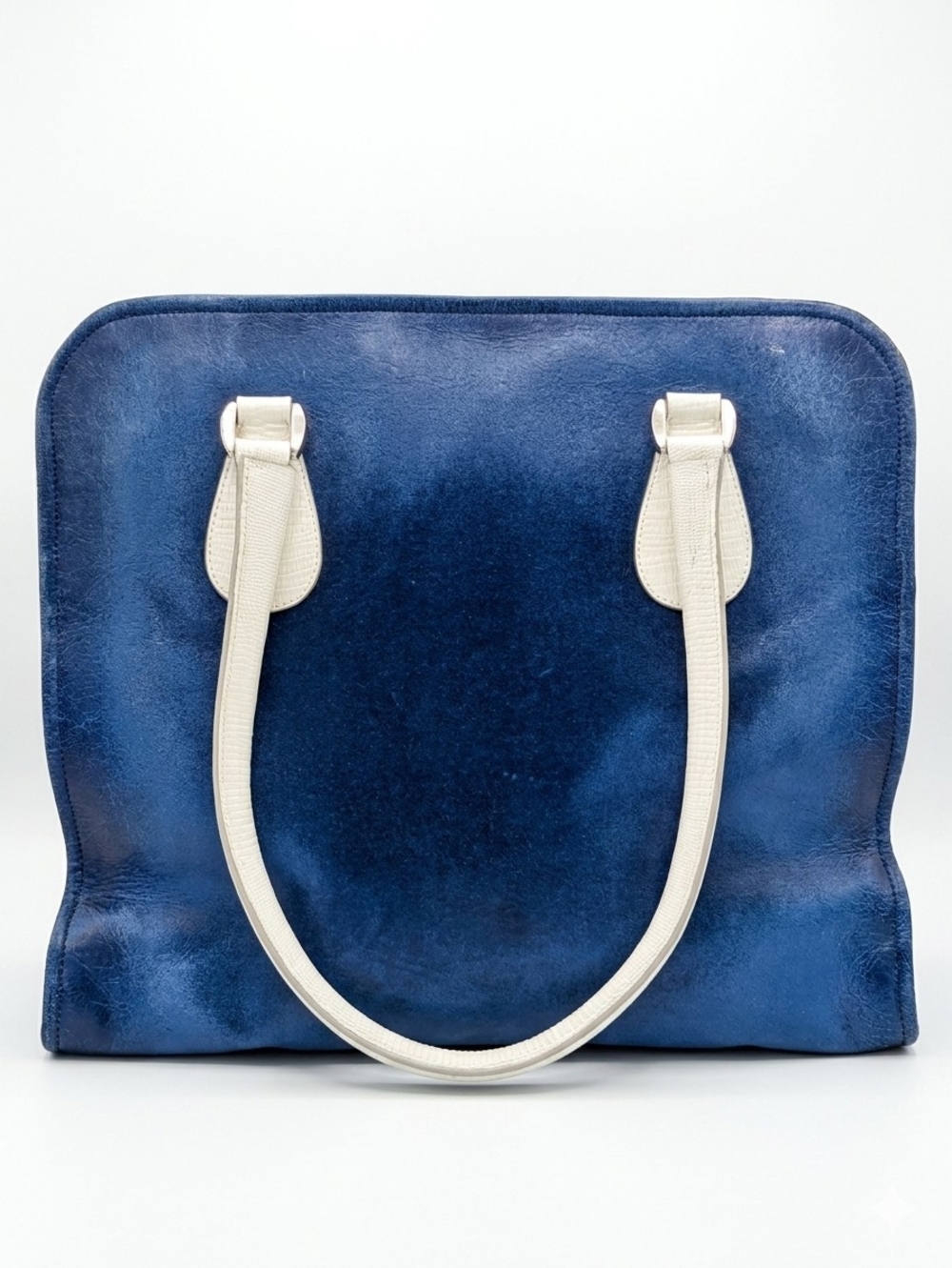 MARNI Azure Blue Silk & Mutton Leather Tote Handbag Made in Italy Auth MSRP$2.2k